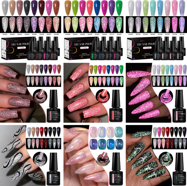 MEET ACROSS Gel Nagellack Set, 8 Stück, fluoreszierend, glänzend - Bild 1