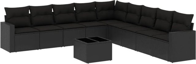 vidaXL 10-tlg Garten-Sofagarnitur aus Poly-Rattan mit Kissen und Hartglas in Schwarz Modell 31 - Bild 1