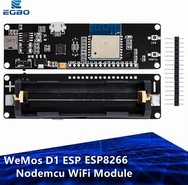 WeMos D1 ESP-W-02 ESP8266 NodeMCU WiFi-Modul mit 18650-Akkuladung in Schwarz - Bild 1