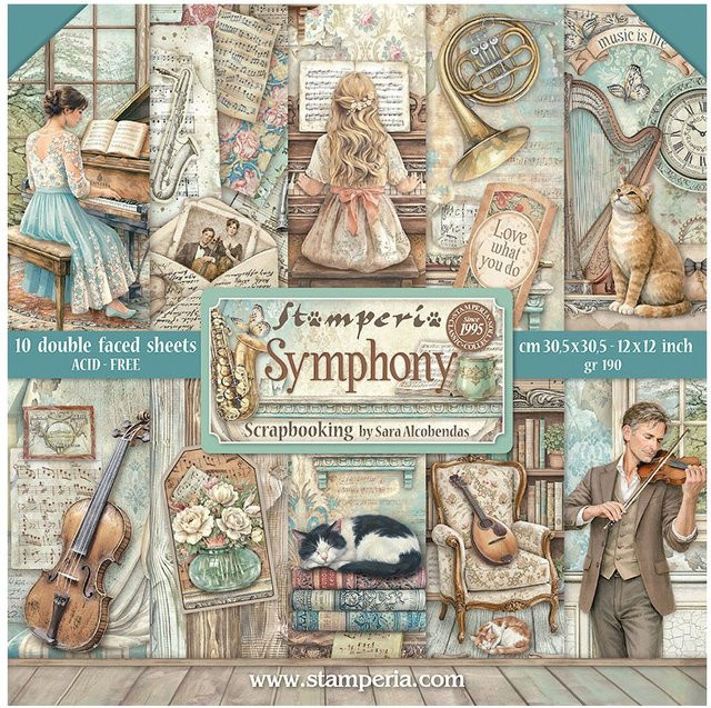 Stamperia Scrapbook-Block Symphony in Multicolor, B/B: 30,5 x 30,5 cm - Bild 1