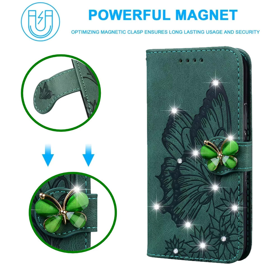 Glitzer Brieftasche Flip Case für Samsung Galaxy S25 S24 Ultra S23 FE S22 S21 S20 S10 S8 S9 Plus aus Leder in Schwarz und Grün - Bild 1