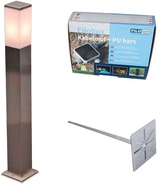 QAZQA Außen-Stablampe Malios aus Stahl und Kunststoff in Silber oder Weiß, IP44 wetterfest mit Erdspieß und E27 Fassung, Höhe: 80 cm - Bild 1