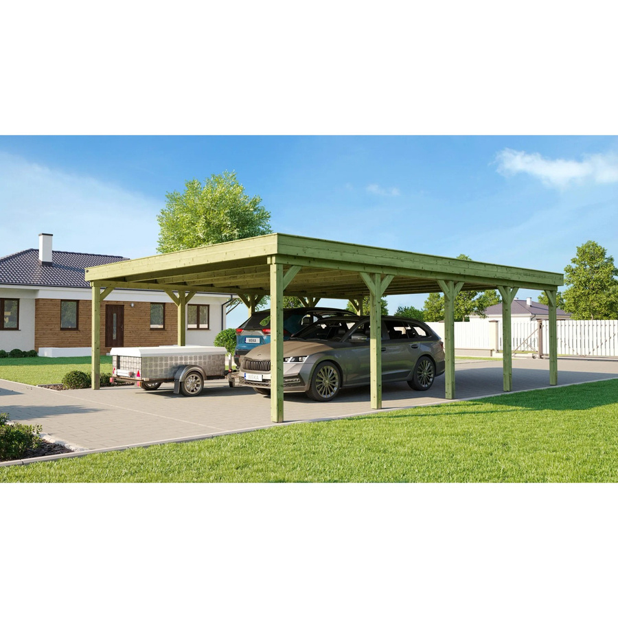 WEKA Doppelcarport 609 mit Stahltrapezdach aus Kiefernholz in Braun, B/T: 600 x 812 cm, Höhe: 240 cm - Bild 2