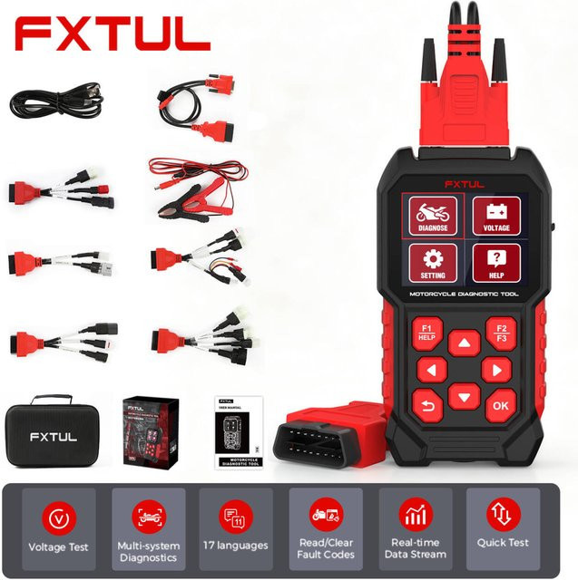 FXTUL M4-EU Motorrad-OBD2-Diagnosescanner Multi-System-Codeleser für Euro 5 mit Fehlercode-Löschung und Echtzeit-Datenstrom - Bild 1