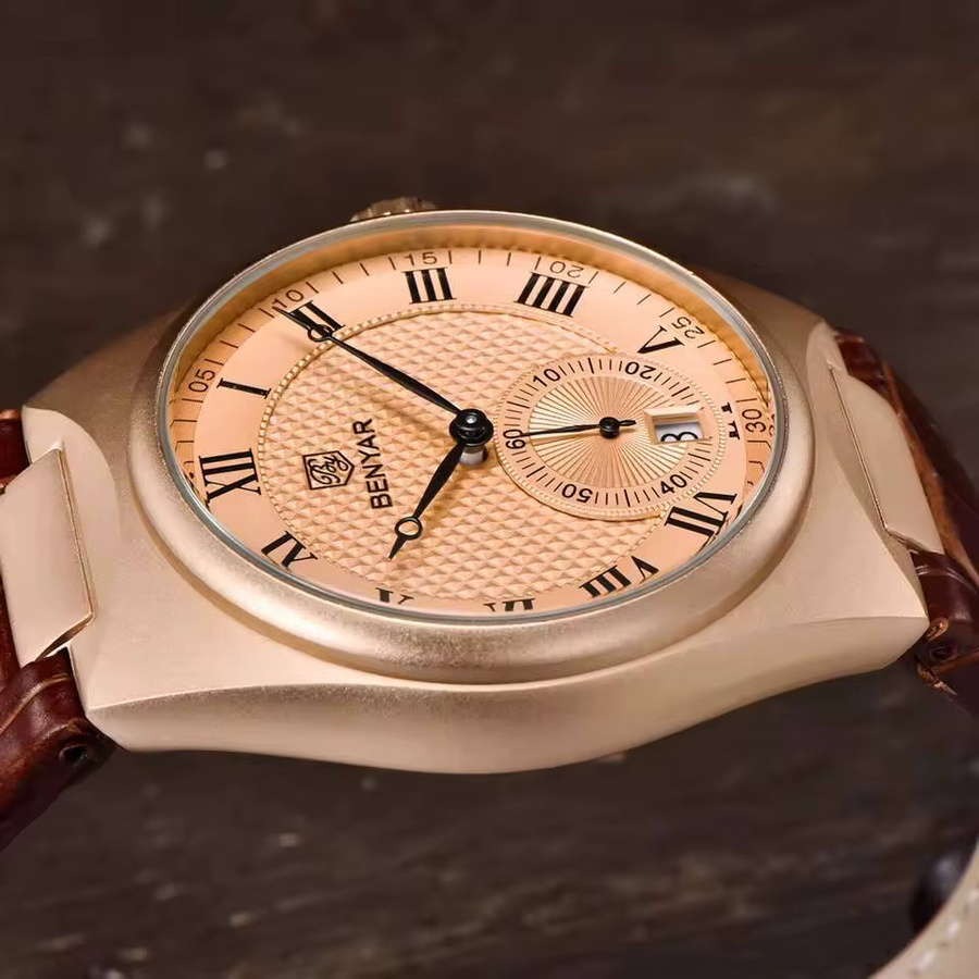 BENYAR Armbanduhr, Quarz, Gold, Leder, Herren - Bild 3