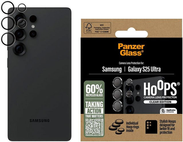 PanzerGlass Hoops Schutzfolie aus gehärtetem Glas für die Rückkamera des Samsung Galaxy S25 Ultra S938, Transparent - Bild 2