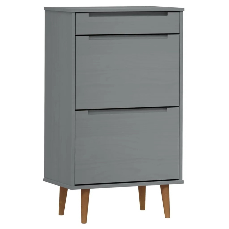 vidaXL Schuhschrank MOLDE aus Massivholz Kiefer in Grau, rustikaler Schuhschrank mit Klappen und Fächern, B/T/H: 59,5 x 35 x 103 cm - Bild 2