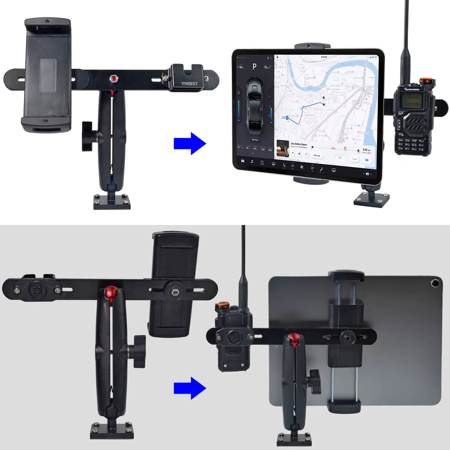 YNIBST Auto-Tablet-Halterung mit Bohrfuß und Klemme für LKW zur Wandmontage, Schwarz - Bild 4