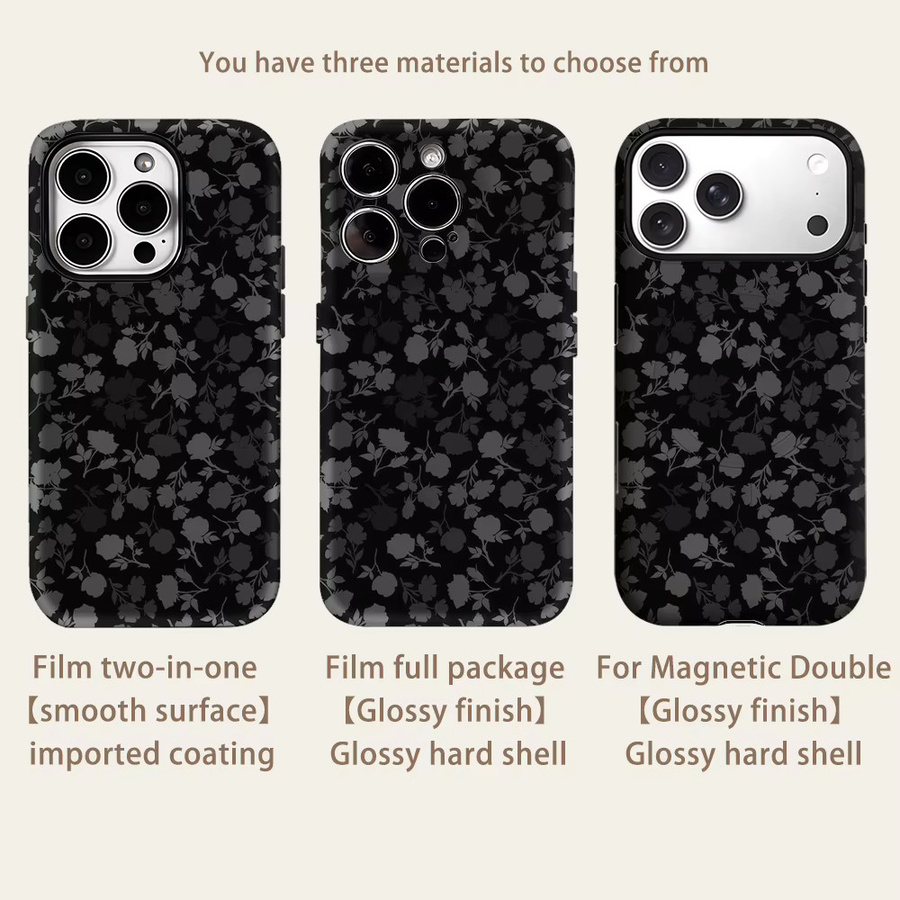 Potdemiel Robuste Handyhülle mit Blumen-Schatten-Design für iPhone 17 16 15 14 13 Pro Max Plus, Magnetisch, Schwarz - Bild 2