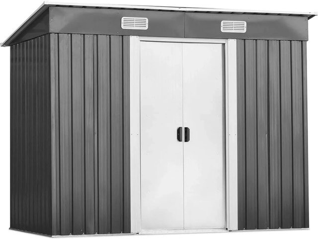 Costway Gartenhaus aus Metall mit Fenster in Grau und Weiß, B/T/H: 238 x 131 x 181 cm - Bild 1