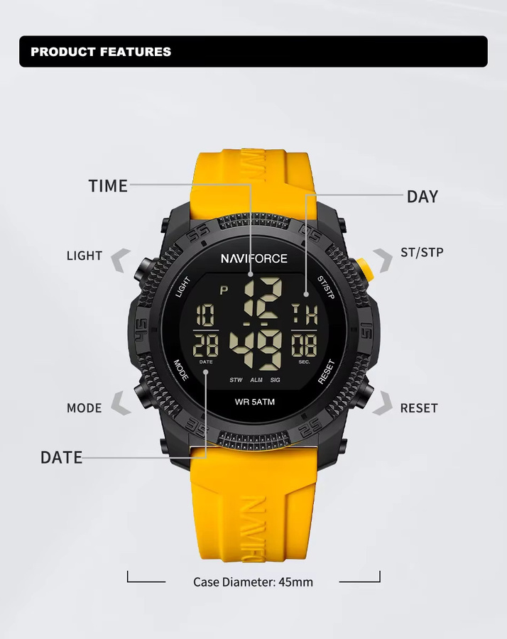NAVIFORCE Armbanduhr Digitaluhr, Kunststoff, Silikon, Schwarz, Herren - Bild 4