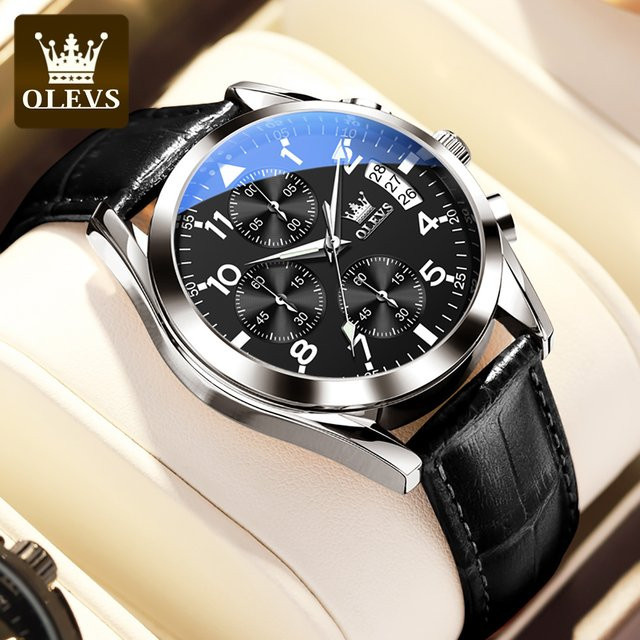 OLEVS Chronograph, Quarz, Leder, Schwarz, Herren - Bild 1