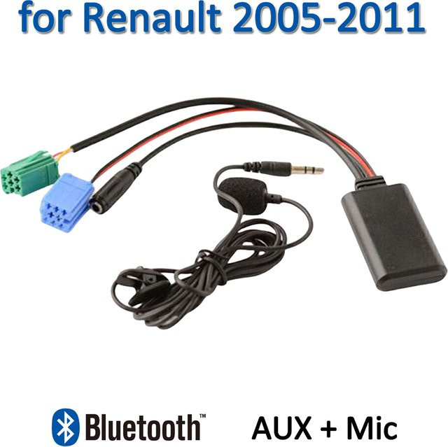 Heinrich Tung Bluetooth-Audio-Adapter mit Mikrofon und Aux-In für Renault Updatelist Megane Scenic, Mini ISO 6-poliges Aux-Kabel, Schwarz - Bild 1