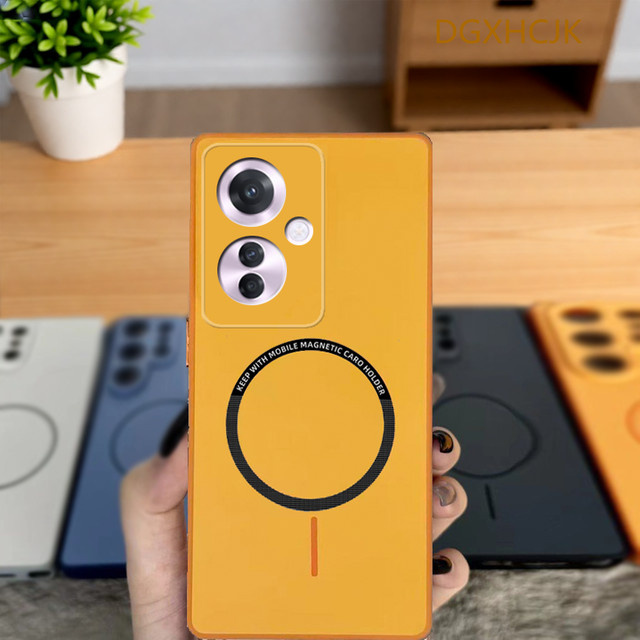 Stoßfeste magnetische Handyhülle für Oppo Reno 11F und Oppo F25 Pro aus Hartsilikon in Schwarz und Orange - Bild 1