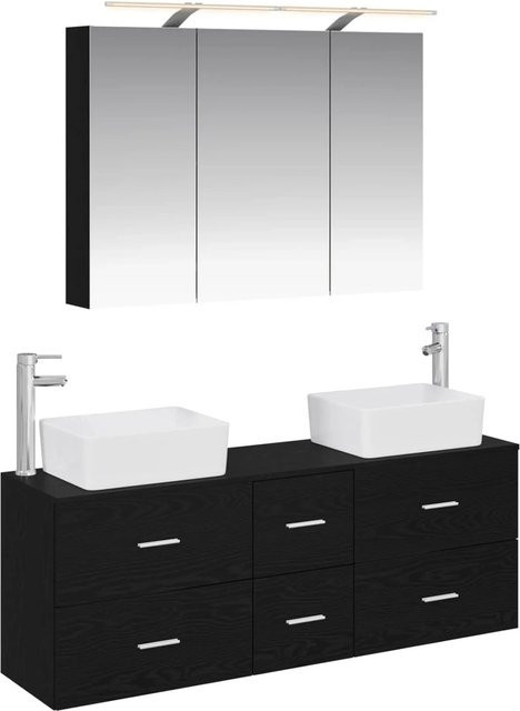 vidaXL Badezimmermöbel-Set 4-teilig in Schwarzer Eiche mit Glas und LED-Beleuchtung - Bild 1