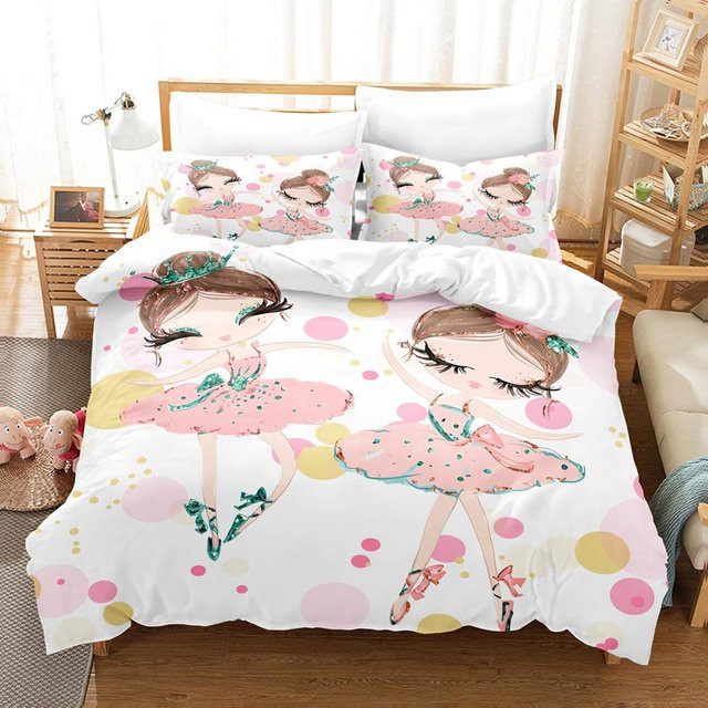 Paslu Bettwäsche Set Schwan Ballerina Cartoon Design in Weiß, 3-teiliges Mikrofaser Bettbezug Set für Einzelbett, B/T/H: 135 x 200 cm - Bild 1