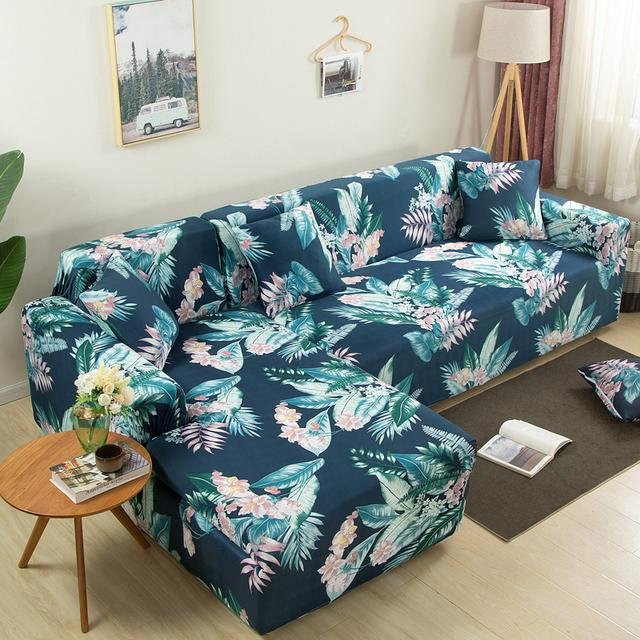 S-EMIGA Ecksofa Bezug mit geometrischem Print, elastischer Stretch-Schonbezug aus Polyester, Blau, für 2-Sitzer, Breite: 145-185 cm - Bild 1