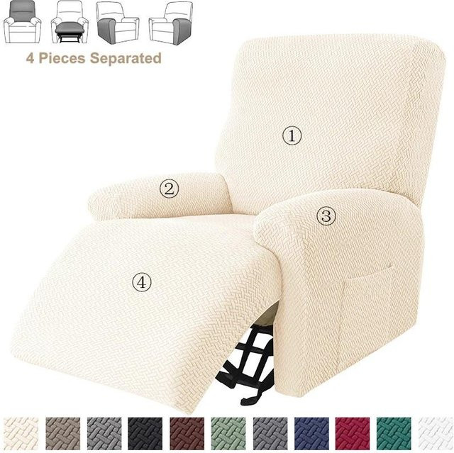 4er-Set Bestbags Stretch-Sofabezüge für Liegesessel aus Jacquard in Beige - Bild 1