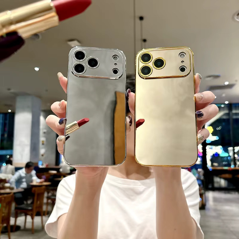 Stoßfeste iPhone Handyhülle mit integriertem Make-up-Spiegel in Gold für verschiedene iPhone Modelle - Bild 1