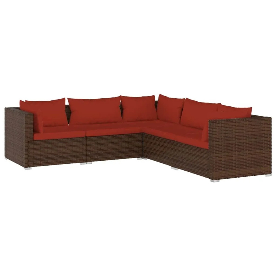 vidaXL 5-tlg Garten-Lounge-Set aus Poly Rattan in Braun mit Kissen und L-Form - Bild 2