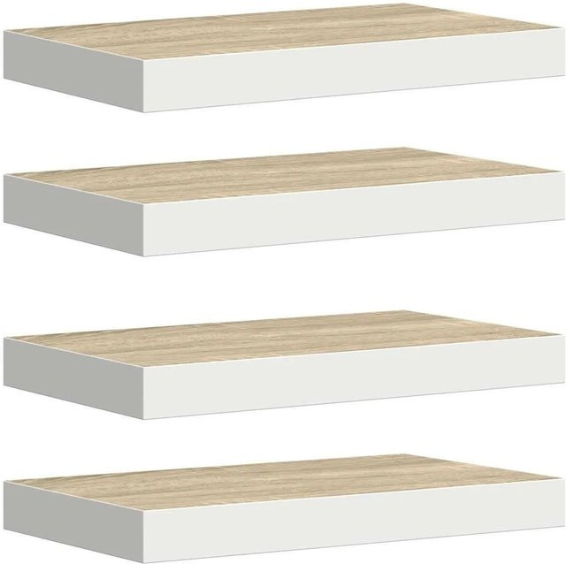 vidaXL Schweberegale 4er Set in Eichen-Optik und Weiß aus MDF und Metall, B/T/H: 50 x 23 x 3,8 cm - Bild 1