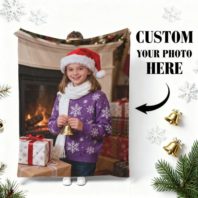 Personalisierte Baby-Weihnachtsdecke aus weichem Flanell mit individuellem Foto-Druck und Weihnachtsmotiven - Bild 1