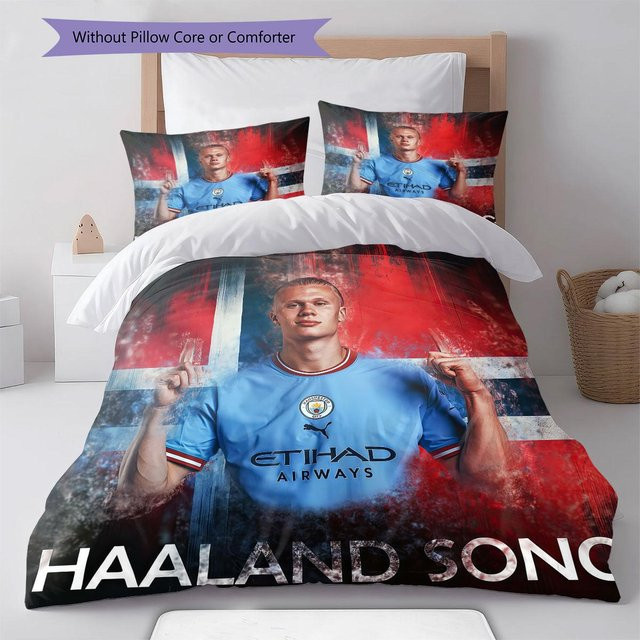CCesHome Erling Haaland Bettwäsche Set mit Bettbezug und 2 Kissenbezügen, Blau, B/H: 135 x 200 cm - Bild 1