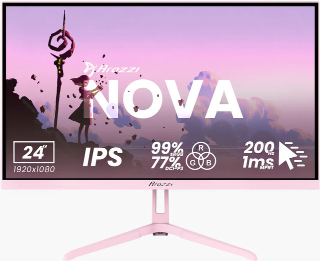 Arozzi Nova Gaming-Monitor, 24 Zoll, Full HD, IPS, 200 Hz, Pink - Bild 1