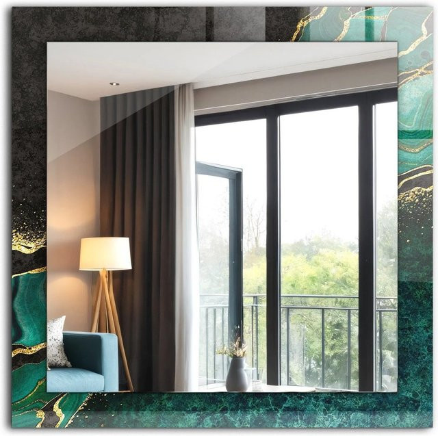 Tulup Spiegel mit grünem abstrakten Muster, Rechteckig, B/H: 60 x 60 cm - Bild 1
