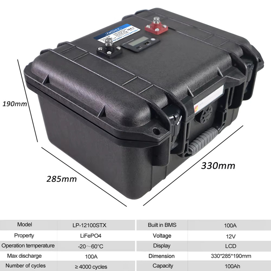 VariCore STX LiFePO4 Batterie 12,8V 100Ah mit 4s BMS, tragbare Kofferbatterie in Schwarz für Motorräder, Solarenergie, Windkraftanlagen, Golfcarts und Wohnmobile - Bild 3