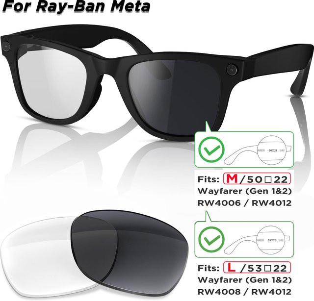 Photochrome und polarisierte Ersatzgläser für Ray-Ban Meta Wayfarer RW4006 RW4008 RW4012 Gen1/2 AI Smart Glasses - Bild 1