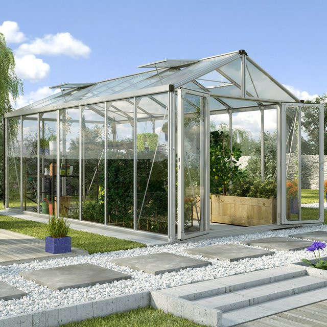 Vitavia Gewächshaus Zeus Comfort 13800 in Silber mit Aluminiumrahmen, Polycarbonat-Verglasung und Satteldach, 13,8 m² - Bild 1