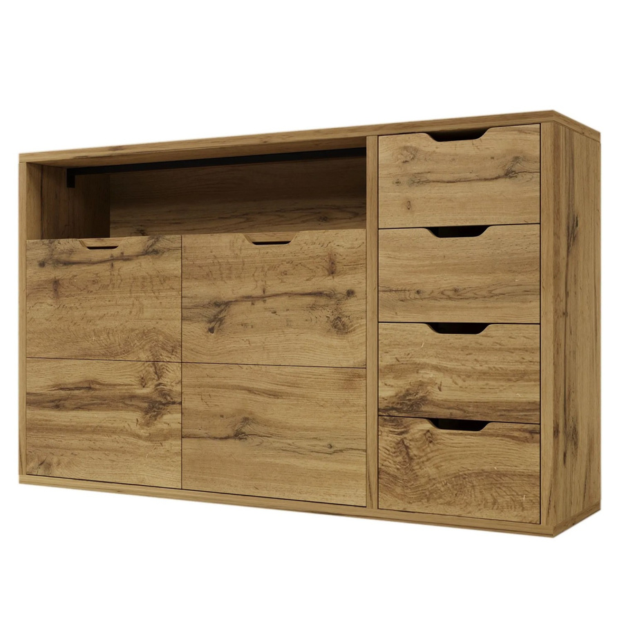 Merax Sideboard in Eiche Braun mit 4 Schubladen, Modernes Wohnzimmer-Sideboard, B/T/H: 150 x 40 x 90 cm - Bild 2