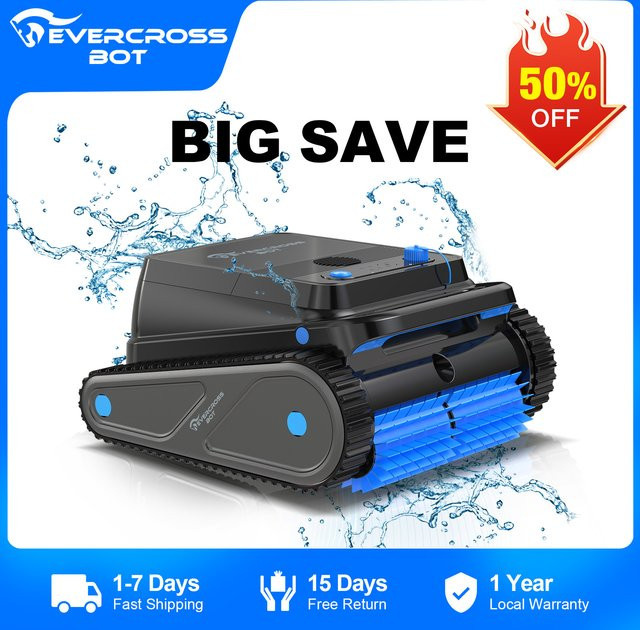 EVERCROSS BOT U8 Kabelloser Poolroboter in Schwarz für Boden und Wand mit intelligenter Navigation und 120 Minuten Akkulaufzeit für Pools bis 200 m² - Bild 1