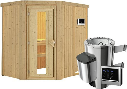 Karibu Sauna Wenden für 3 Personen mit 3,6 kW Saunaofen und externer Steuerung, beige - Bild 1