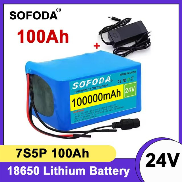 LOLRKO 7S5P 18650 Lithium-Ionen-Akku 24 V 100 Ah mit BMS und Ladegerät, Blau - Bild 1