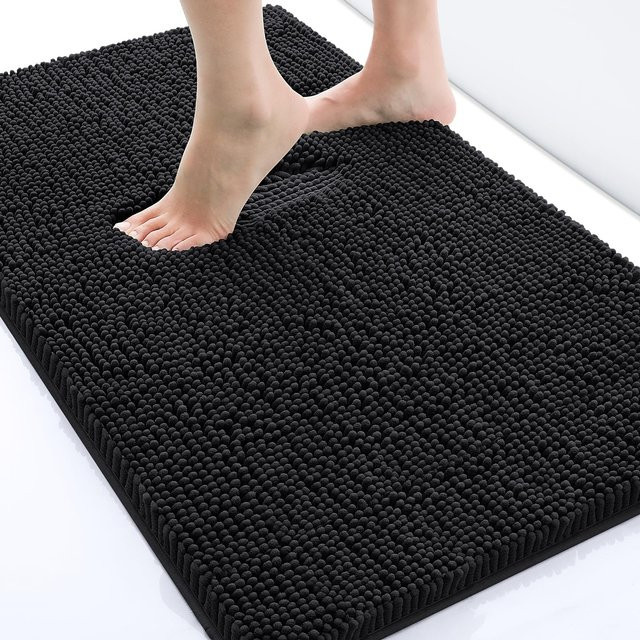 Weicher Chenille Plüsch-Badvorleger in Grau, Saugfähig und Rutschfest, Waschbarer Badezimmer-Teppich für Dusche und Toilette - Bild 1