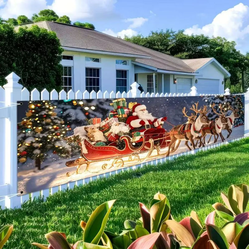 VIKAMA Weihnachtsbanner mit Weihnachtsmann und Rentierschlitten, hängende Weihnachtsdekoration für Outdoor und Winterparty, mehrfarbig, B: 200 cm, H: 45 cm - Bild 4
