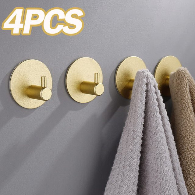 4er Set selbstklebende Wandhaken aus Metall in Gold für Bad, Küche und Flur - Bild 1