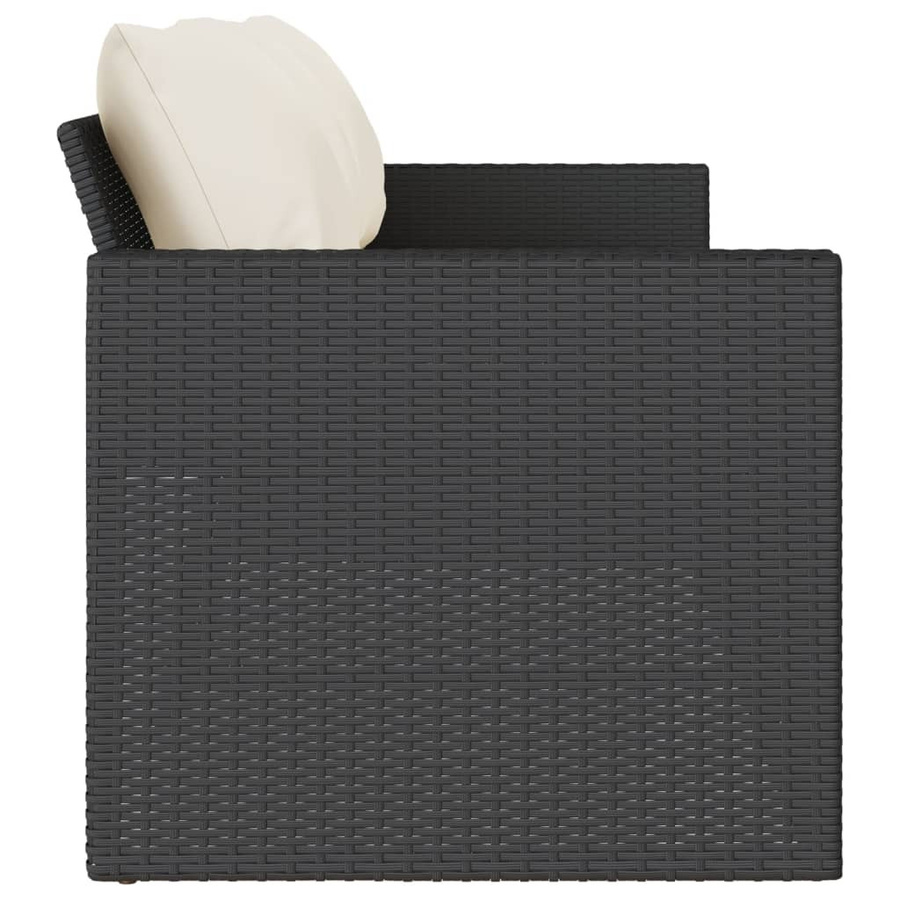 vidaXL Gartensofa 3-Sitzer aus Polyrattan mit Kissen in Schwarz und Cremeweiß, B/T/H: 177,0 x 70,0 x 68,0 cm - Bild 5