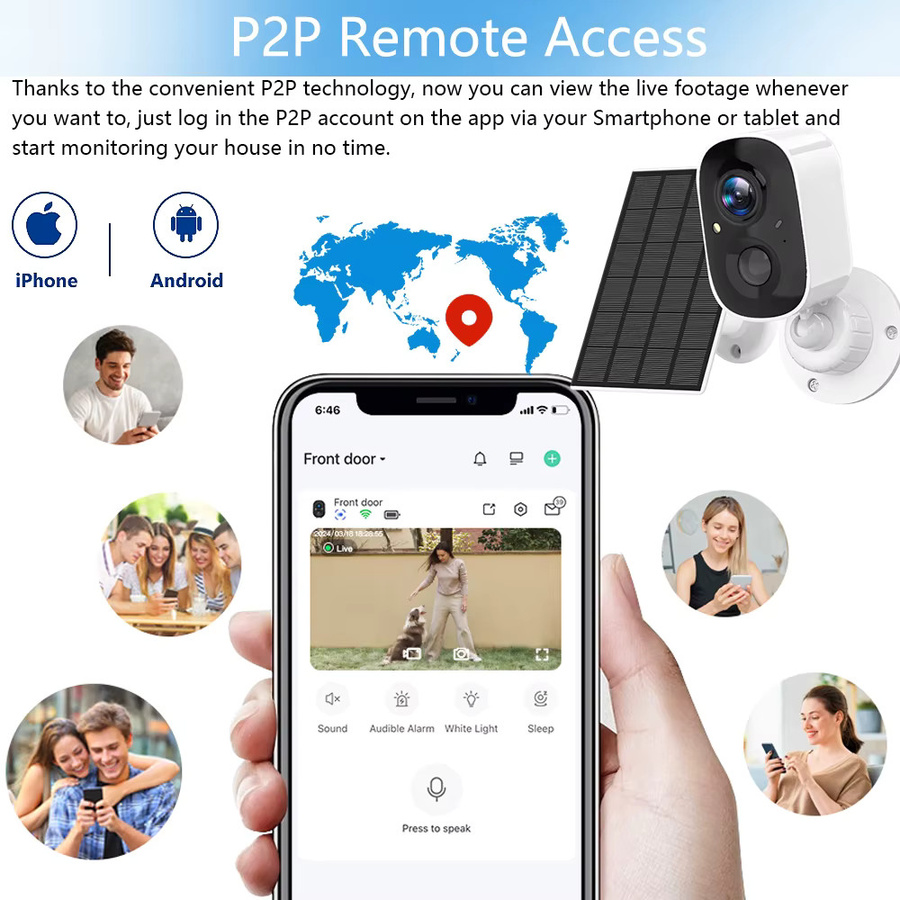 EseeCloud Drahtlose Solar Kamera mit 5MP Auflösung, Wifi Outdoor Sicherheitscamera in Weiß mit Bewegungserkennung, Scheinwerfer und Sirene - Bild 6