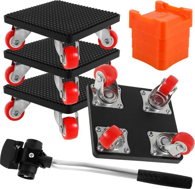 4er Set Möbeltransporter mit 360 Grad rotierbaren Gummirädern in Schwarz und Orange - Bild 1