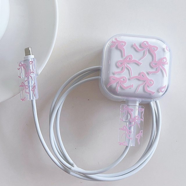 Schutzhülle mit Rosa Liebe Muster für iPhone 20W USB-Adapter und Kabelmanagement-Wickler in Pink - Bild 1