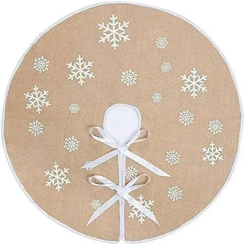 VIKAMA Weihnachtsbaumrock aus Sackleinen mit weißem Schneeflocken-Print in Beige und Weiß - Bild 1