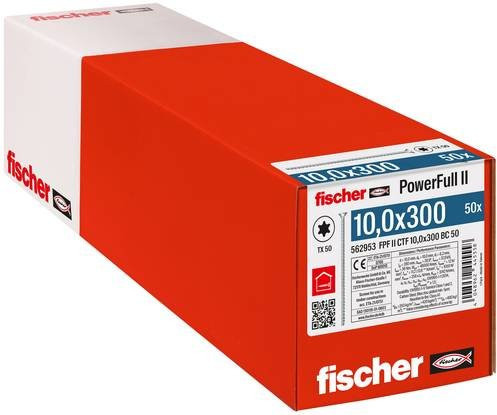 Fischer Holzschraube mit Torx-Antrieb, Durchmesser: 10 mm, Länge: 300 mm, Stahl galvanisch verzinkt, 50 Stück - Bild 1