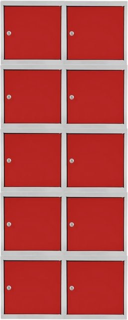 PROREGAL Blocky Schließfachwürfel Set aus 10 Einheiten mit Zylinderschloss und 2 Schlüsseln, Farbe Lichtgrau/Rot, B/T/H: 40 x 40 x 40 cm - Bild 1