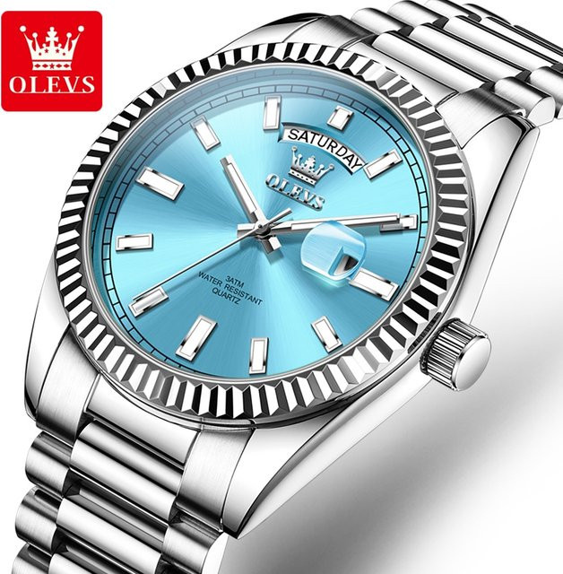 OLEVS Armbanduhr Quarz, Edelstahl, Blau, Herren - Bild 1