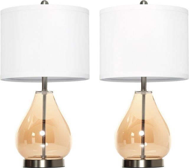 HOMCOM 2er-Set Tischlampen aus Glas und Leinen in Bernstein und Weiß, Ø30 x 56H cm - Bild 1