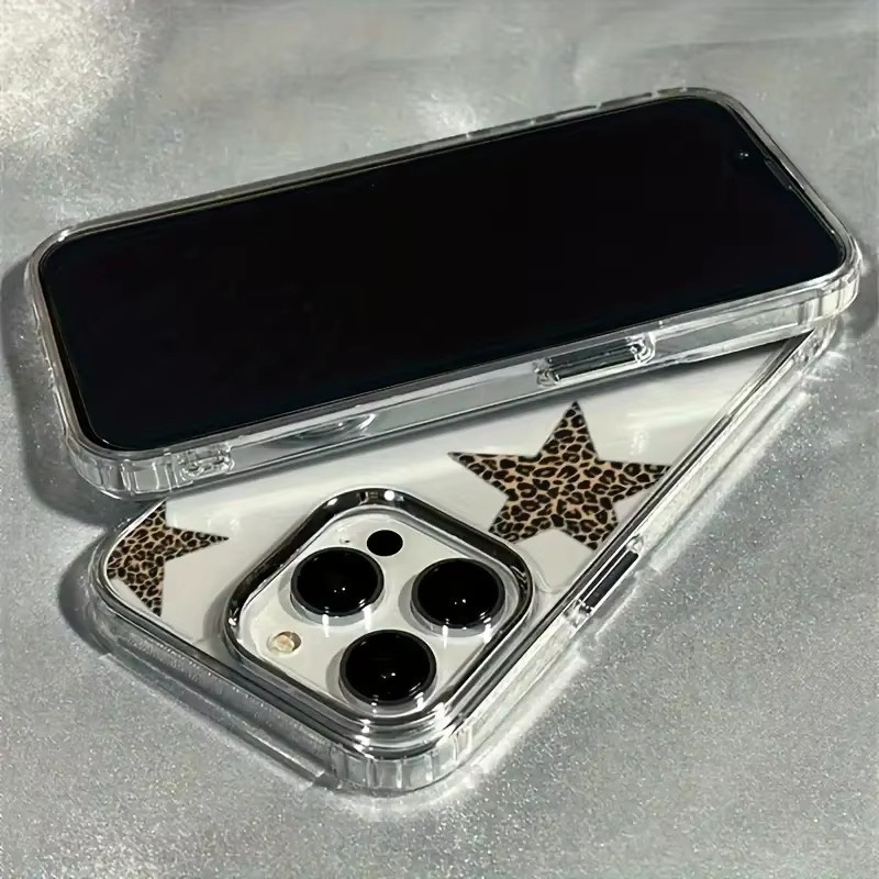 Stoßfeste iPhone Handyhülle mit Leopardenmuster und Fünf-Punkt-Sternen in Transparent - Bild 2