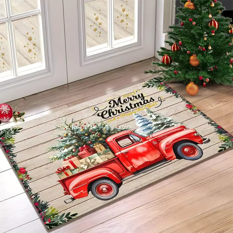 VIKAMA Weihnachtliche Fußmatte Red Truck, rutschfeste und schmutzabweisende Dekoration für Innen- und Außenbereich, Farbe: Rot, B/T: 60 x 40 cm - Bild 6